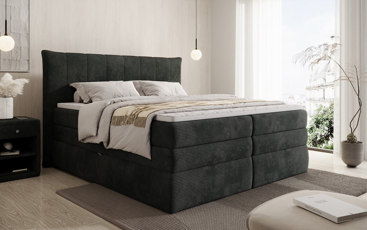 Lit boxspring Stella avec rangement en Côtelé