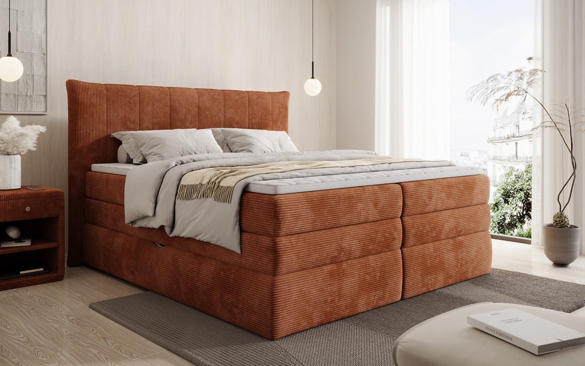 Lit boxspring Stella avec rangement en Côtelé