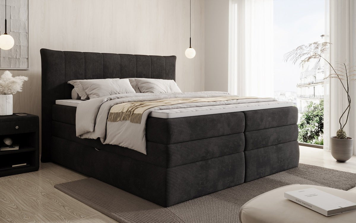Lit boxspring Stella avec rangement en Côtelé