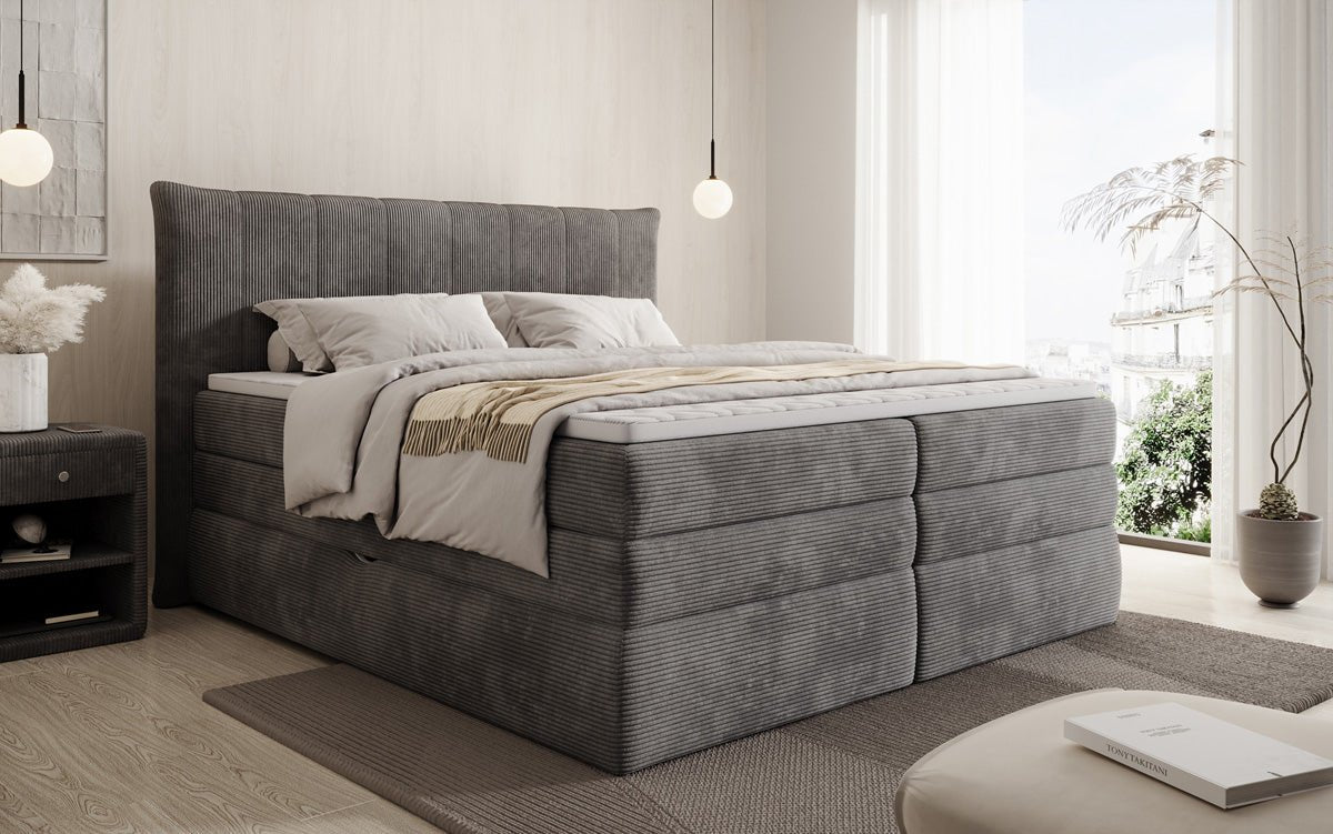 Lit boxspring Stella avec rangement en Côtelé