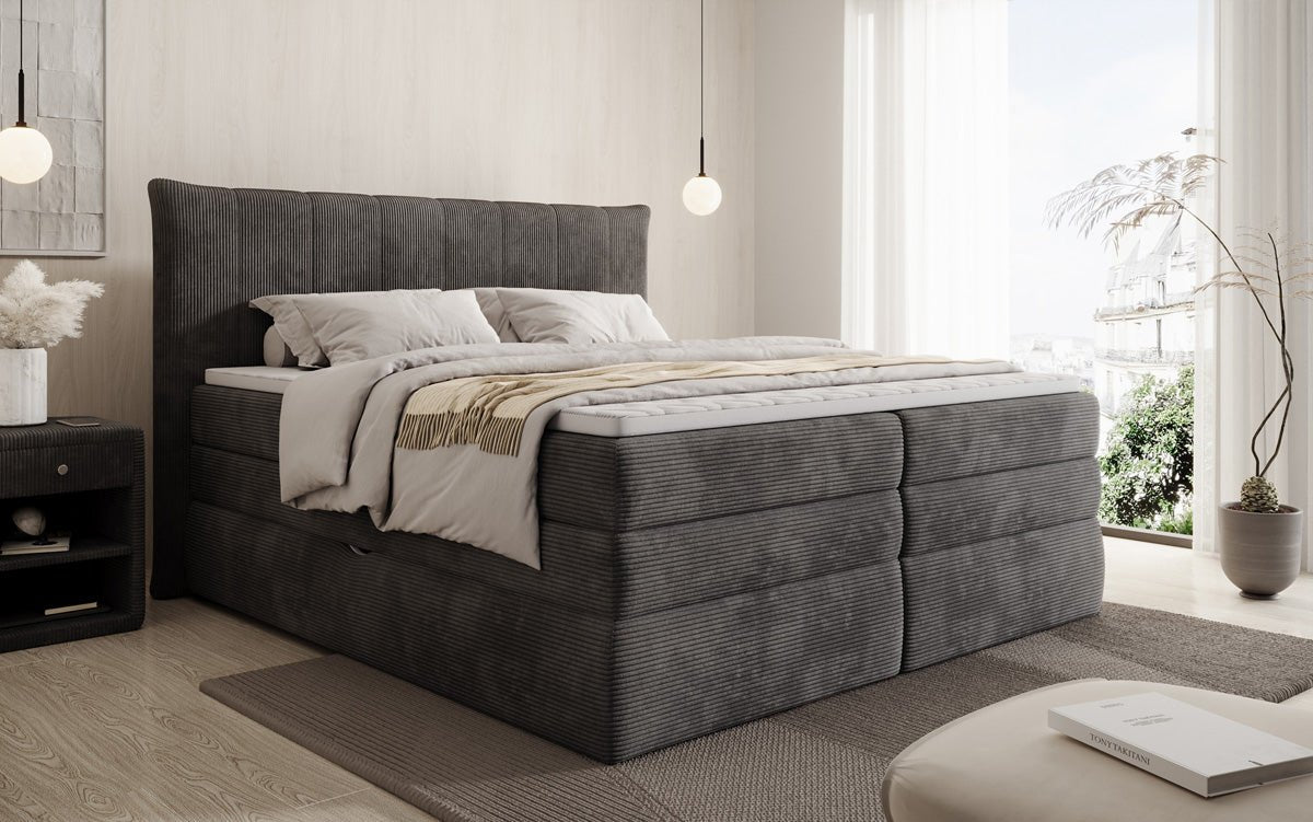 Lit boxspring Stella avec rangement en Côtelé