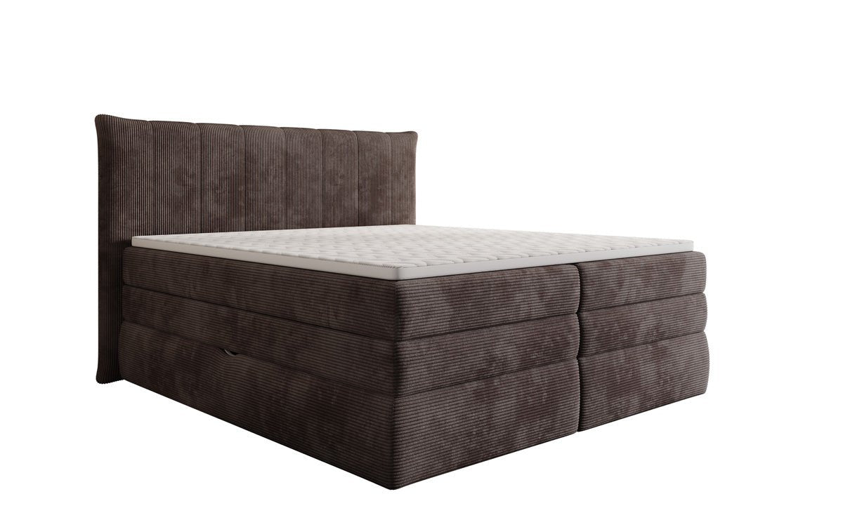 Lit boxspring Stella avec rangement en Côtelé