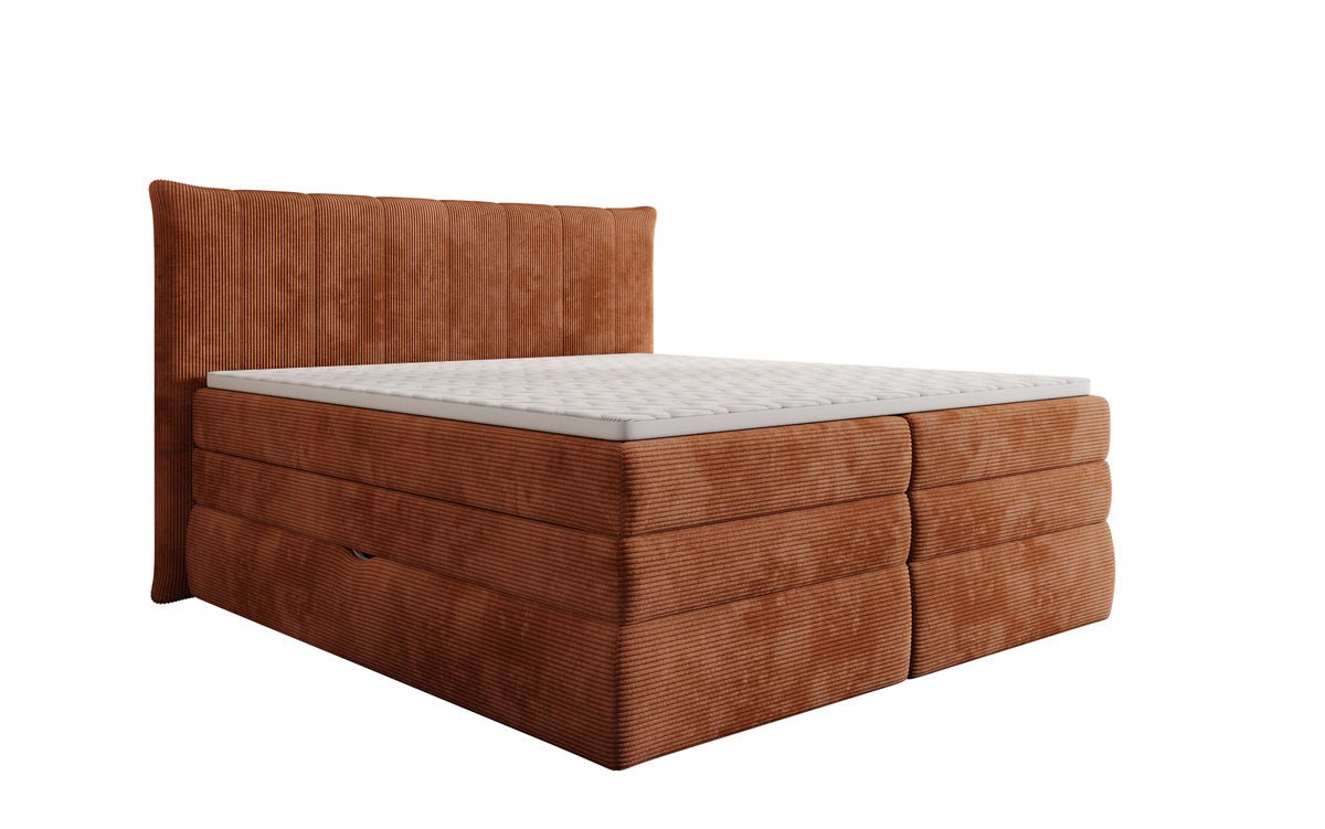 Lit boxspring Stella avec rangement en Côtelé