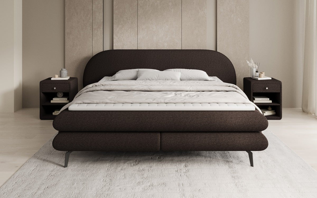 Boxspringbett Marisol mit ovalem Headboard in Bouclé