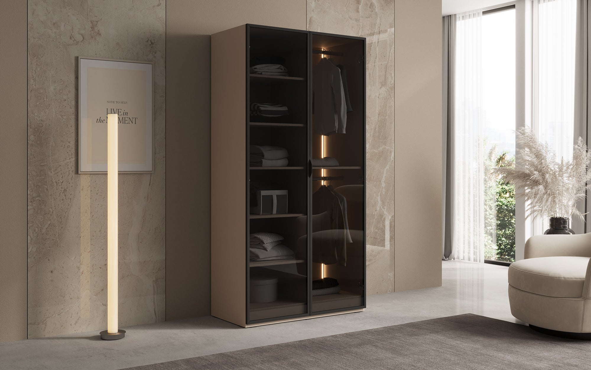 Modulo Luno – Design-Kleiderschrank mit Glasfront und LED-Innenbeleuchtung