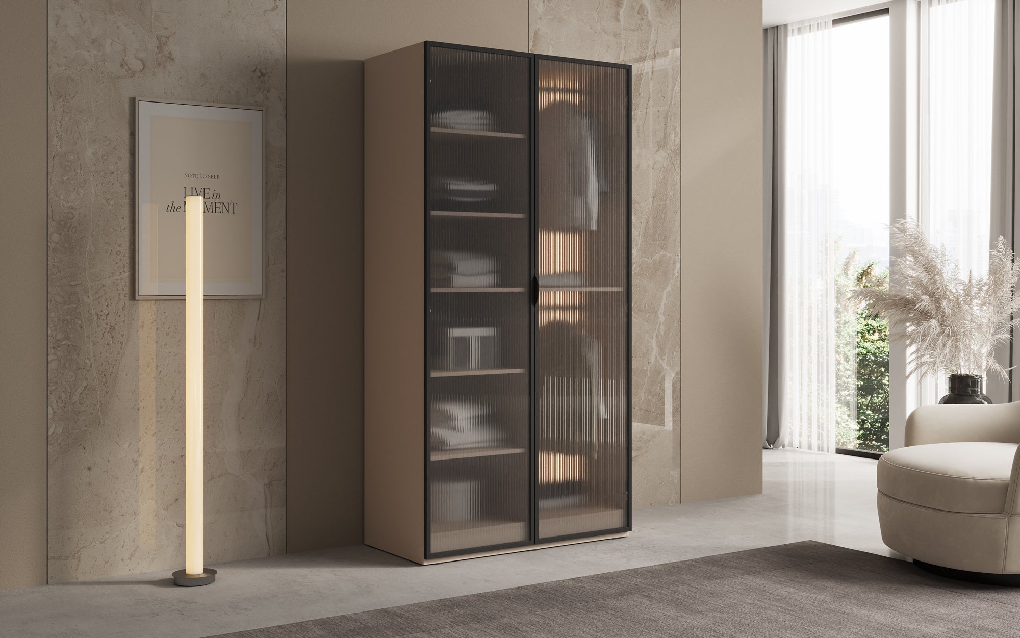 Modulo Arda – Design-Kleiderschrank mit geriffelter Glasfront