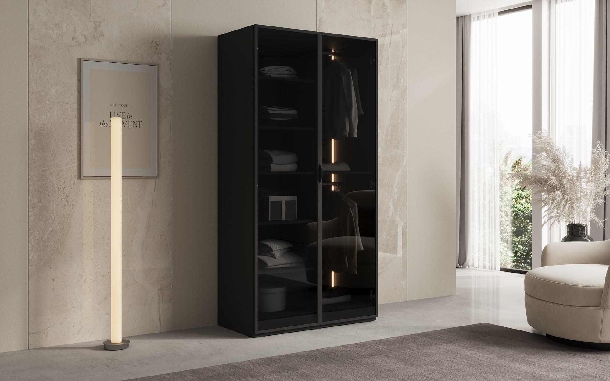 Modulo Luno – Design-Kleiderschrank mit Glasfront und LED-Innenbeleuchtung