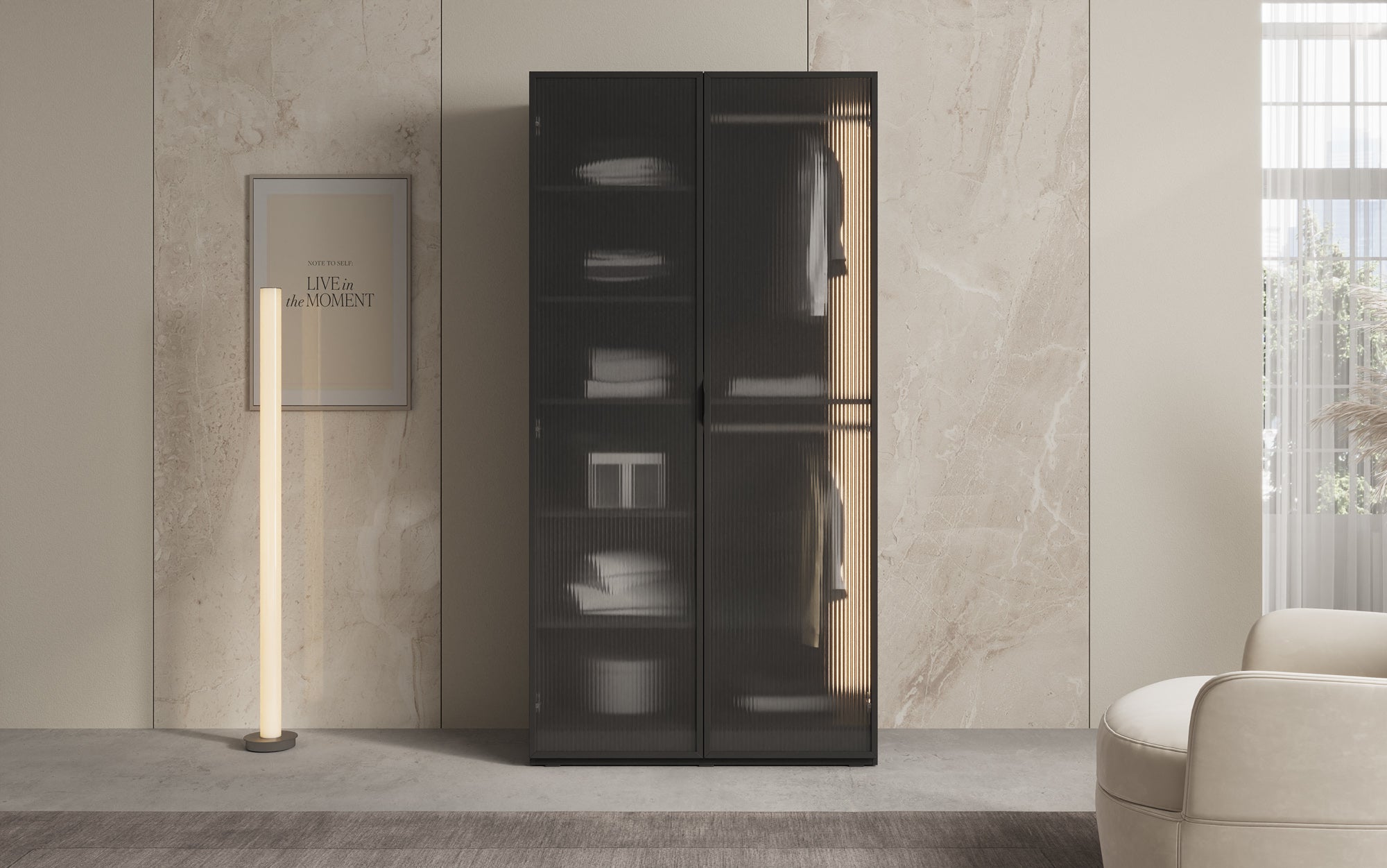 Modulo Arda – Design-Kleiderschrank mit geriffelter Glasfront
