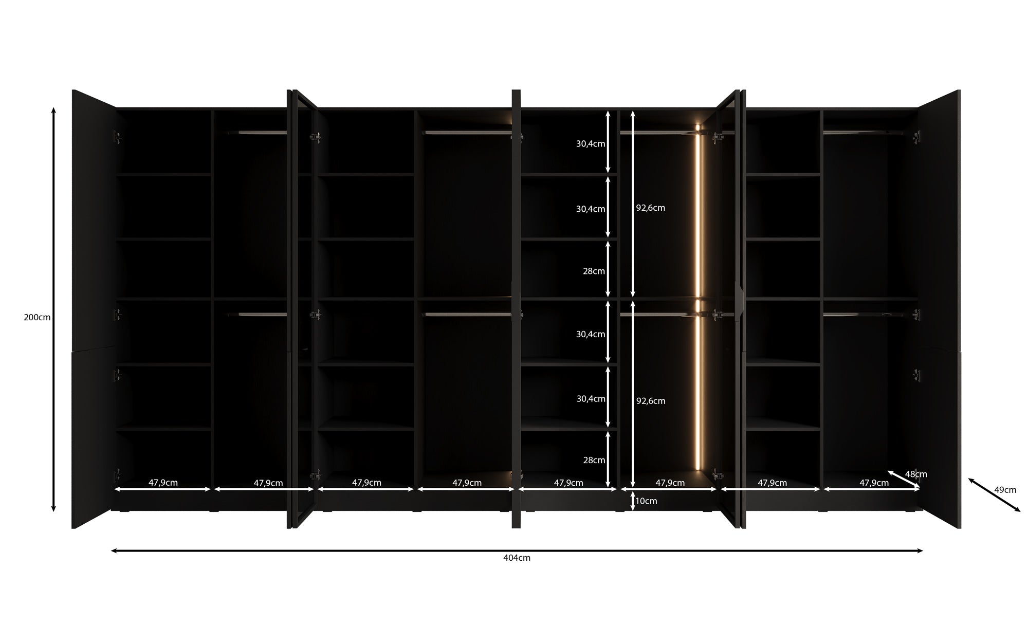 Modulo Rivon – Modularer Design-Kleiderschrank mit geriffelter Glasfront und Strukturpaneelen