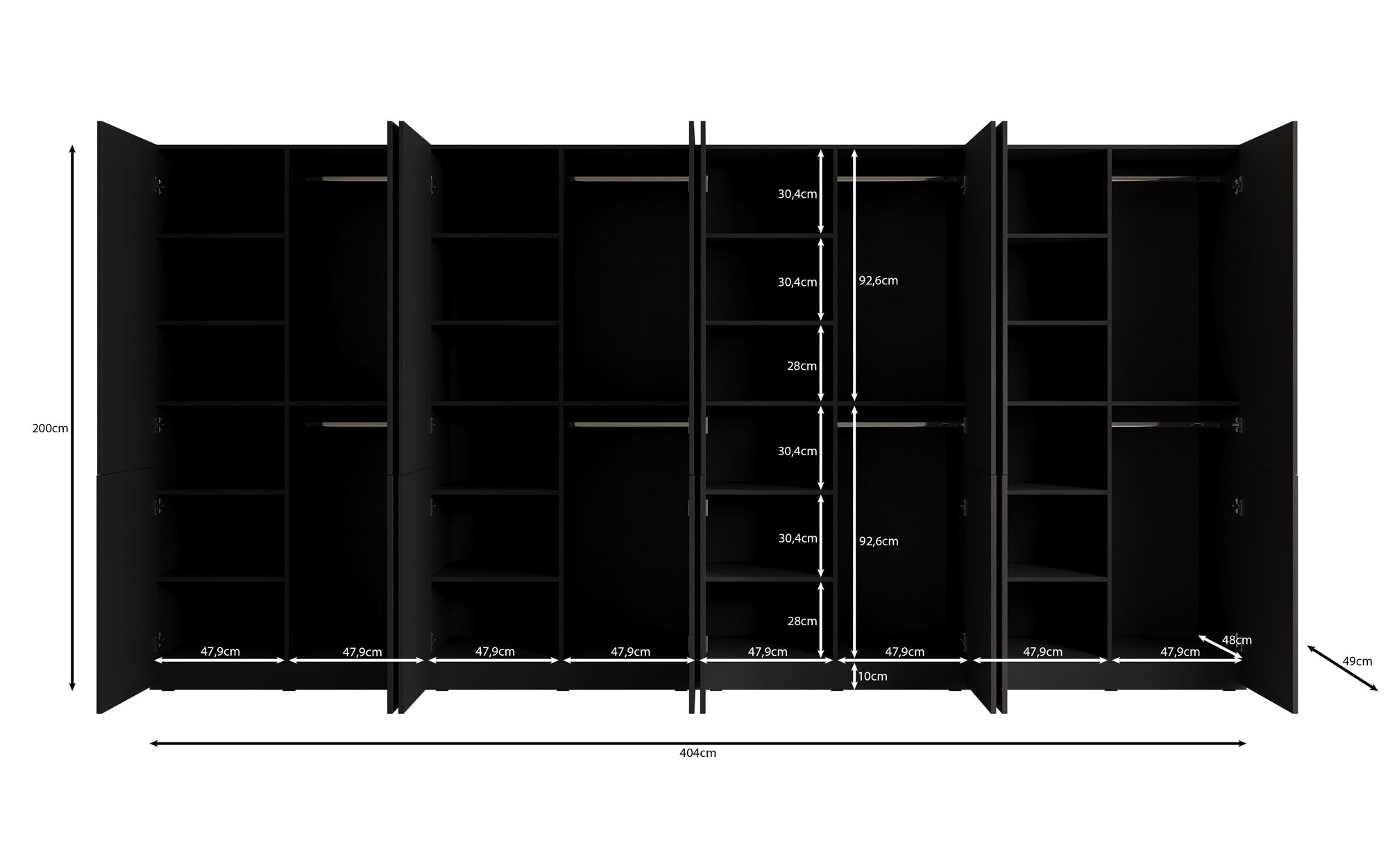 Modulo Faro XL – Viermoduliger Design-Kleiderschrank mit strukturierter MDF-Front