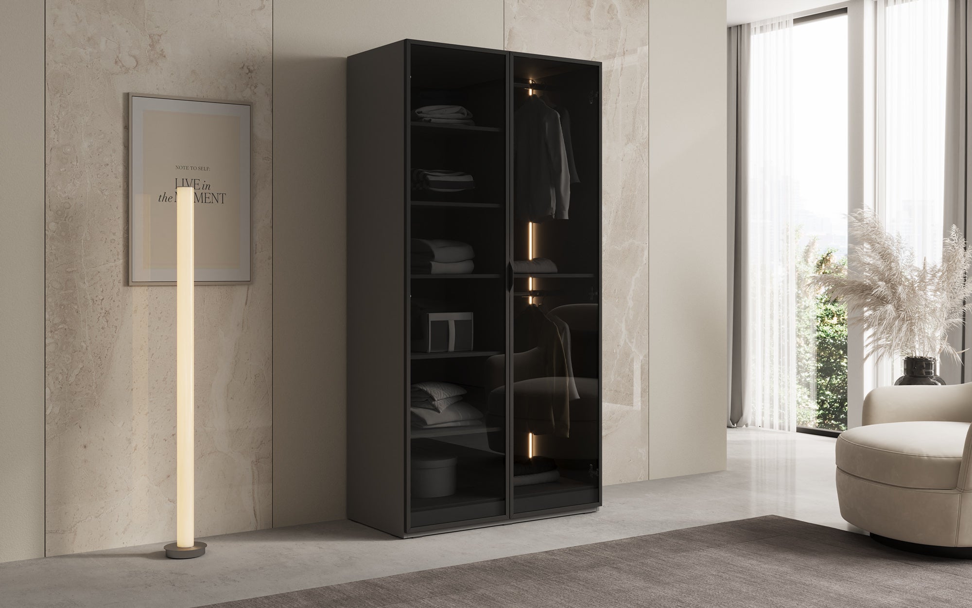 Modulo Luno – Design-Kleiderschrank mit Glasfront und LED-Innenbeleuchtung