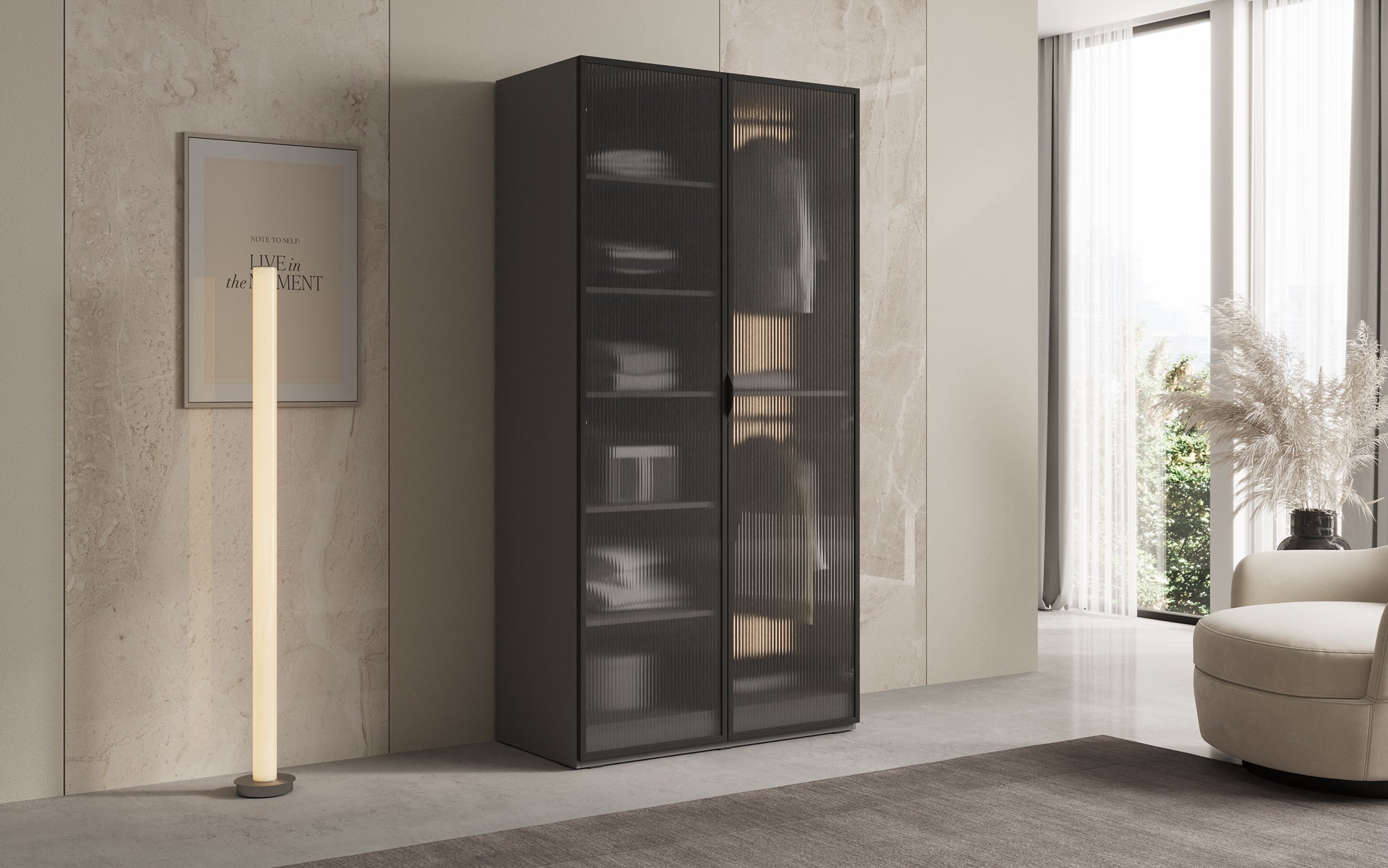 Modulo Arda – Design-Kleiderschrank mit geriffelter Glasfront