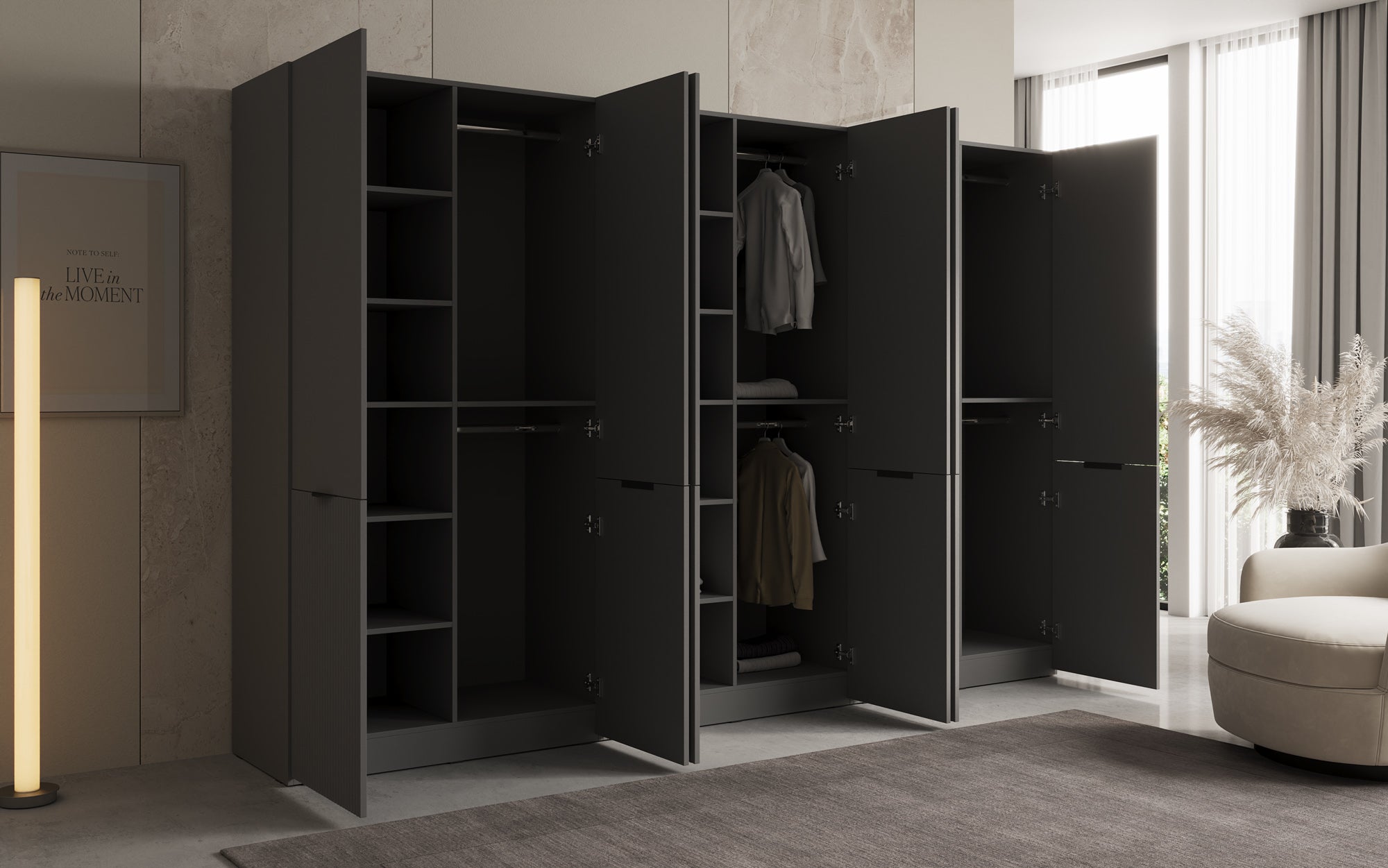 Modulo Faro – Dreimoduliger Design-Kleiderschrank mit strukturierter MDF-Front