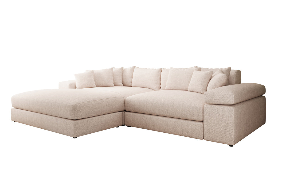 Designer Ecksofa Bernardo mit breiter Ottomane in Leinen-Optik