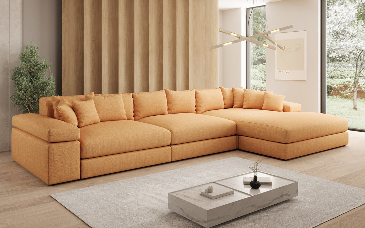 Designer Ecksofa Bernardo Maxi mit breiter Ottomane in Leinen-Optik