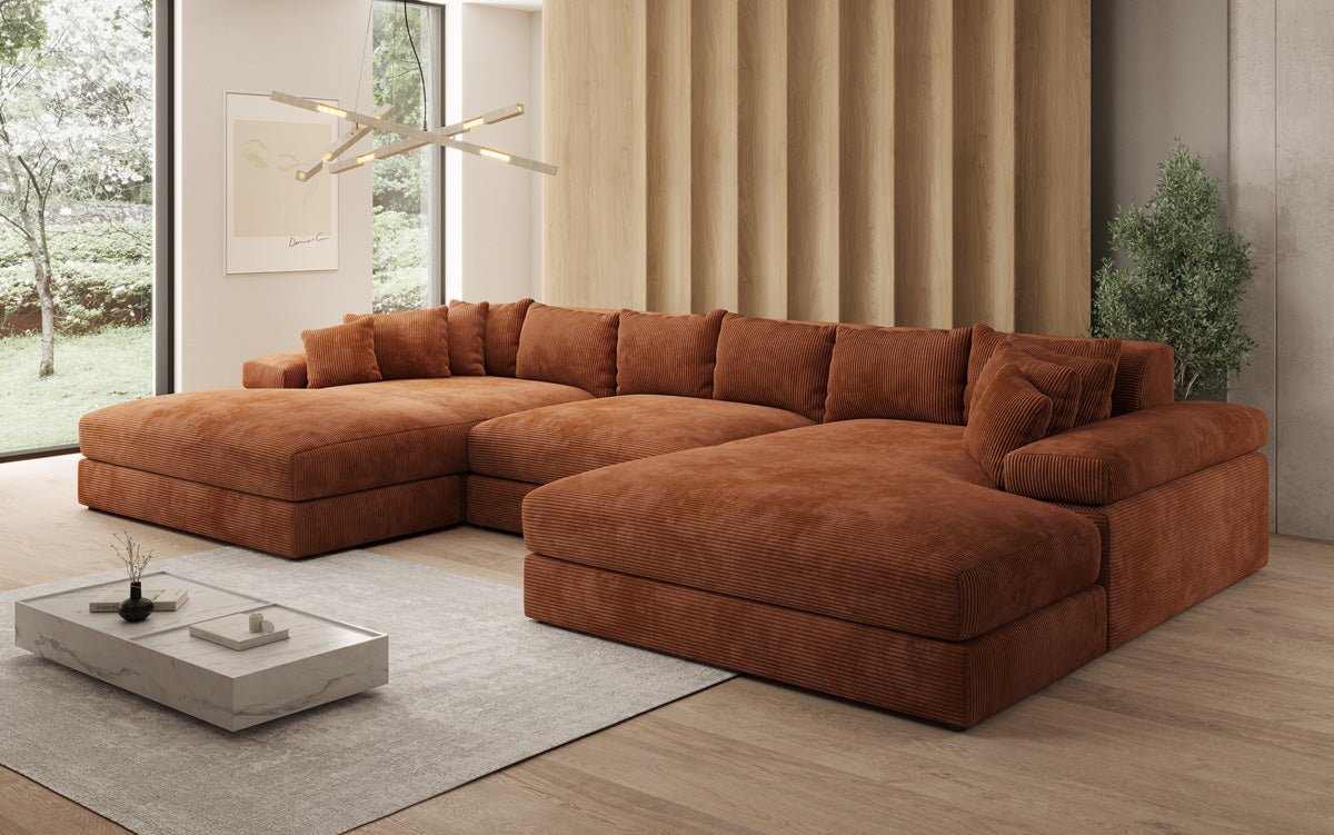 Designer Sofa Bernardo U mit breiter Ottomane in Cord