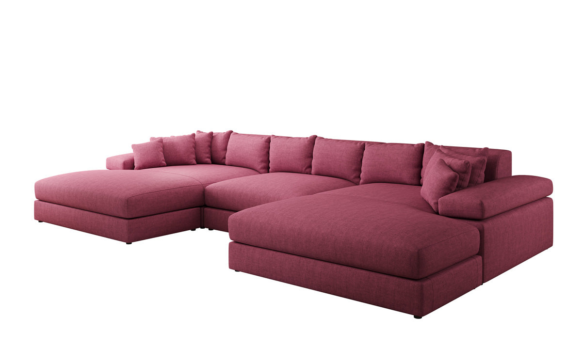 Designer Sofa Bernardo U mit breiter Ottomane in Leinen-Optik