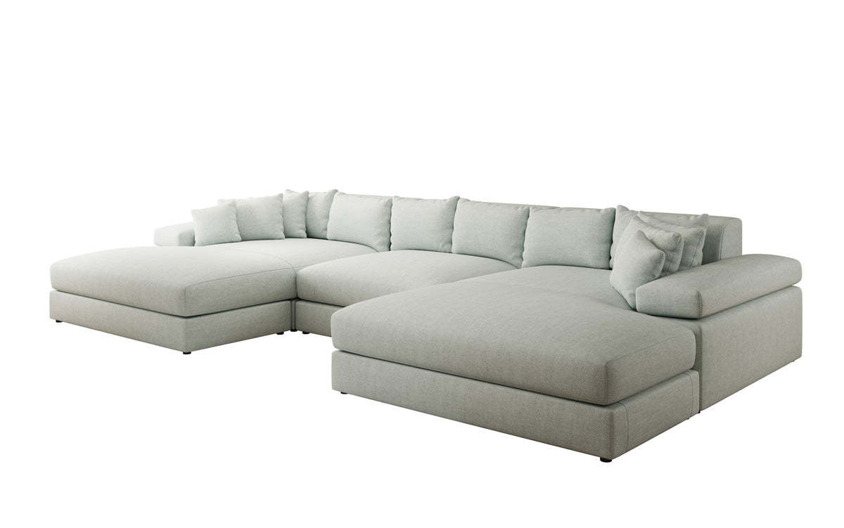 Designer Sofa Bernardo U mit breiter Ottomane in Leinen-Optik