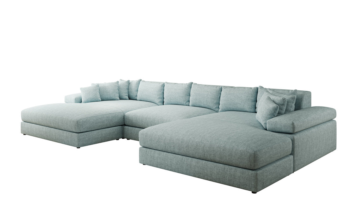 Designer Sofa Bernardo U mit breiter Ottomane in Leinen-Optik