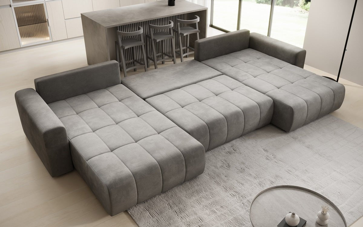 Designer Sofa Leveno U mit Schlaf- und Klappfunktion in Samt