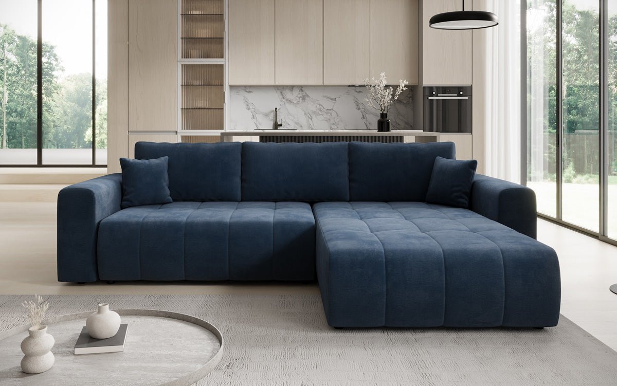 Designer Sofa Leveno L mit Schlaf- und Klappfunktion in Samt