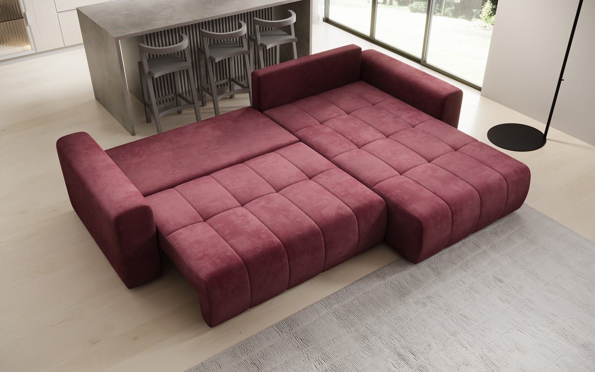 Designer Sofa Leveno L mit Schlaf- und Klappfunktion in Samt