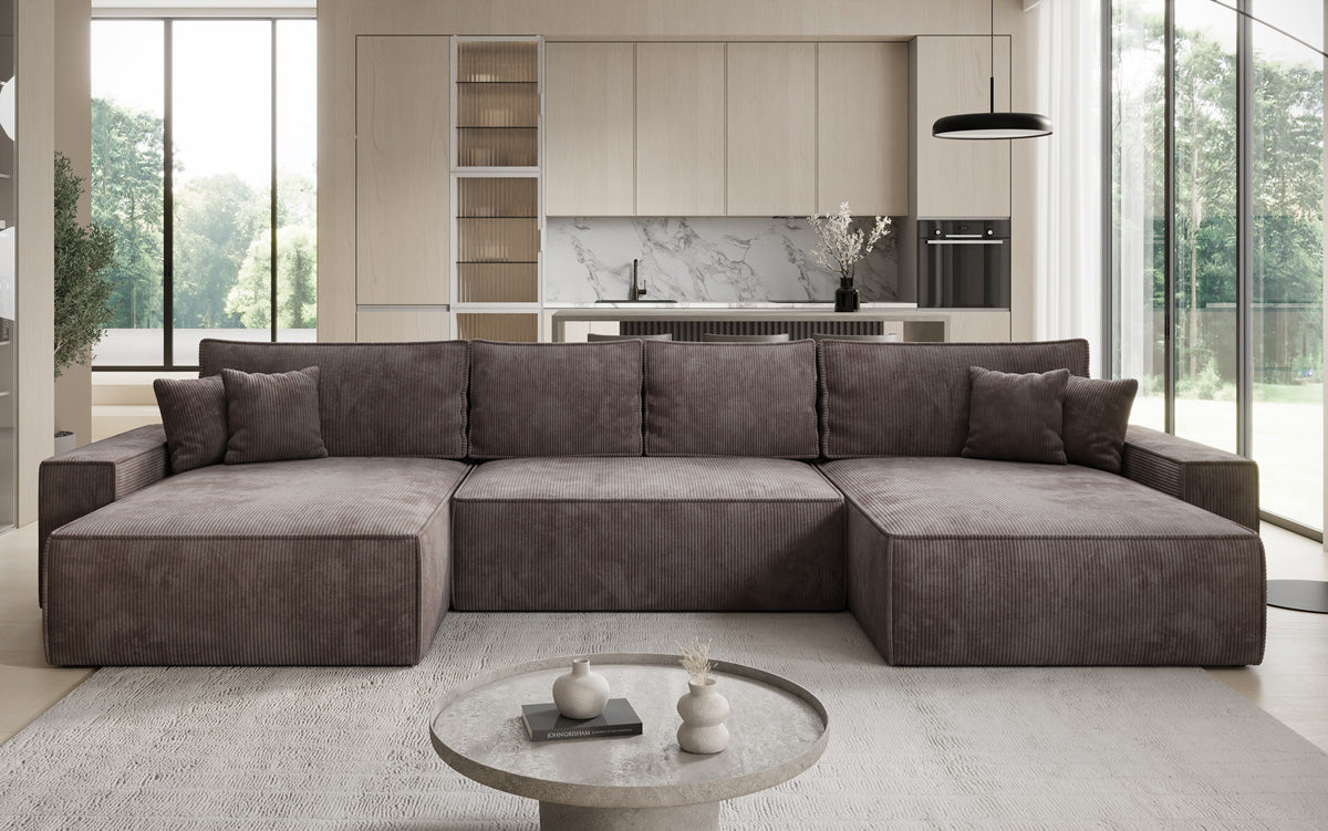 Designer Sofa Lunaro U mit Schlaffunktion und Stauraum in Cord