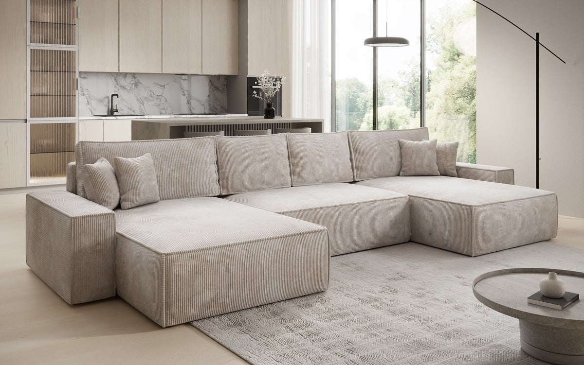 Designer Sofa Lunaro U mit Schlaffunktion und Stauraum in Cord
