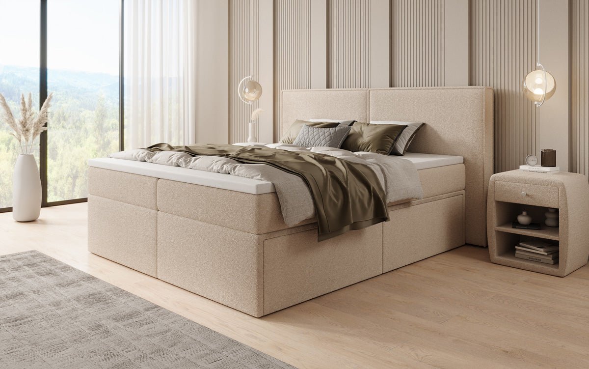 Boxspringbett Ophelia mit Schubladen in Teddy Bouclé