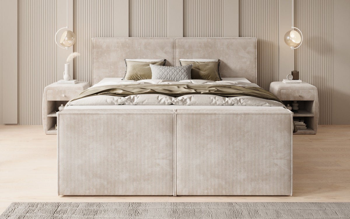 Boxspringbett Ophelia II mit hochklappbarem Stauraum in Cord