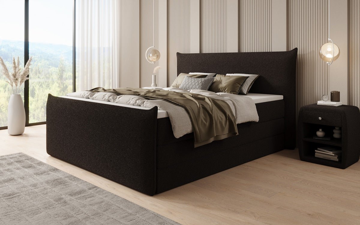 Boxspringbett Liana II mit hochklappbarem Stauraum in Teddy Bouclé