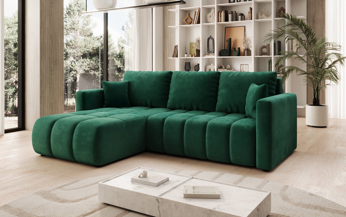Designer Sofa Beatrice L mit Schlaf- und Klappfunktion in Samt