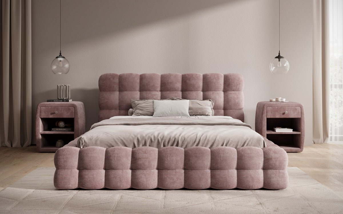 Designer Polsterbett Calimo in Cord mit Stauraum