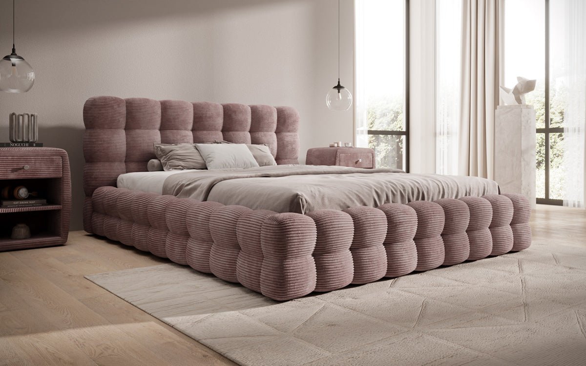 Designer Polsterbett Calimo in Cord mit Stauraum