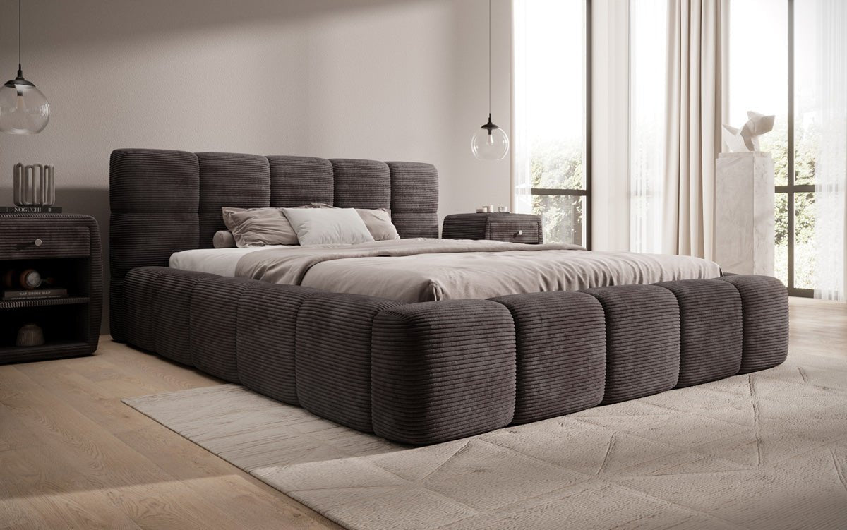 Designer Polsterbett Nox in Cord mit Stauraum