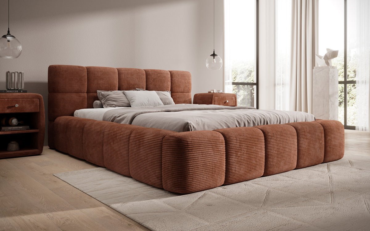 Designer Polsterbett Nox in Cord mit Stauraum
