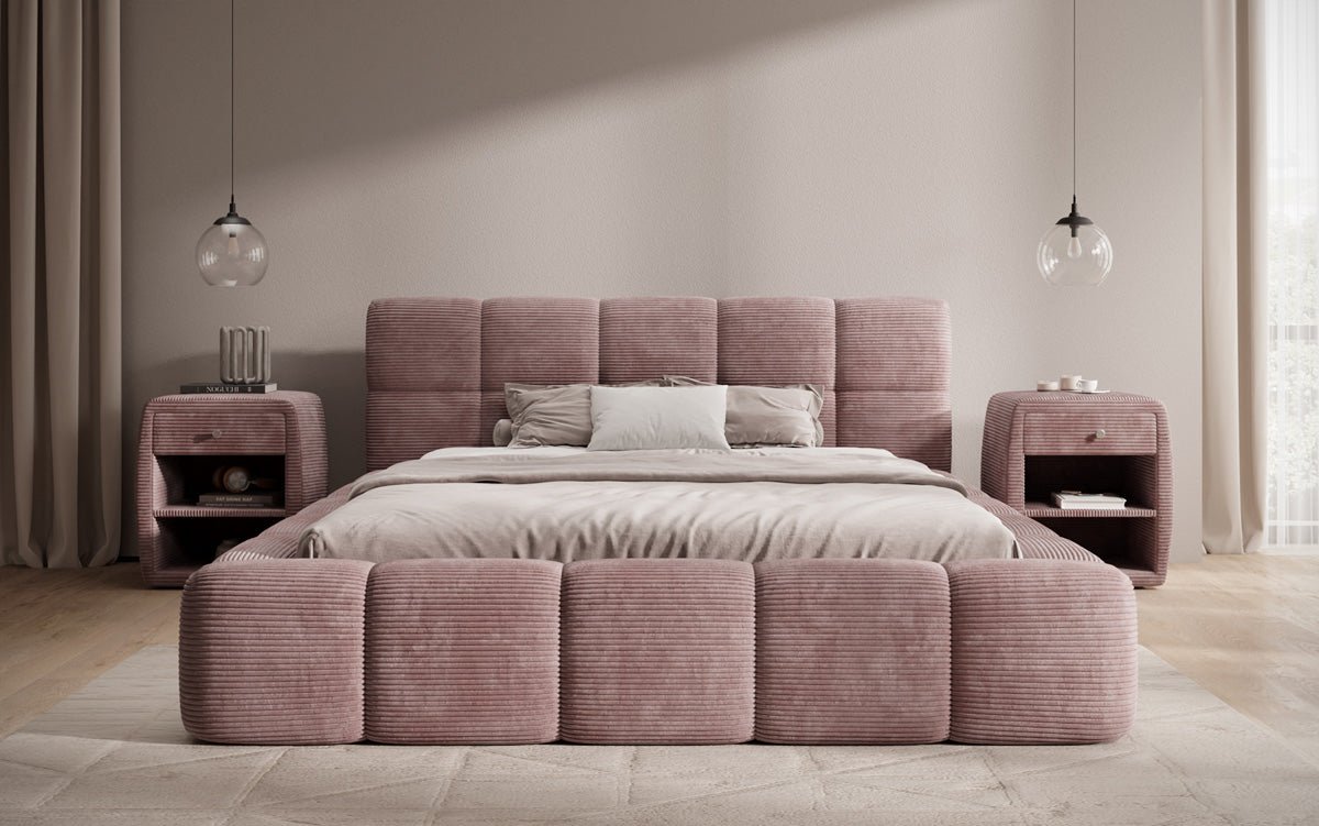 Designer Polsterbett Nox in Cord mit Stauraum