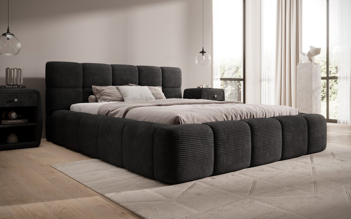 Designer Polsterbett Nox in Cord mit Stauraum