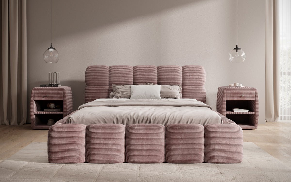 Designer Polsterbett Noeva in Cord mit Stauraum