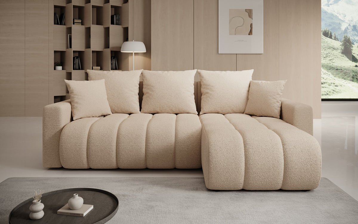 Designer Sofa Giulio L mit Schlaf- und Klappfunktion in Bouclé