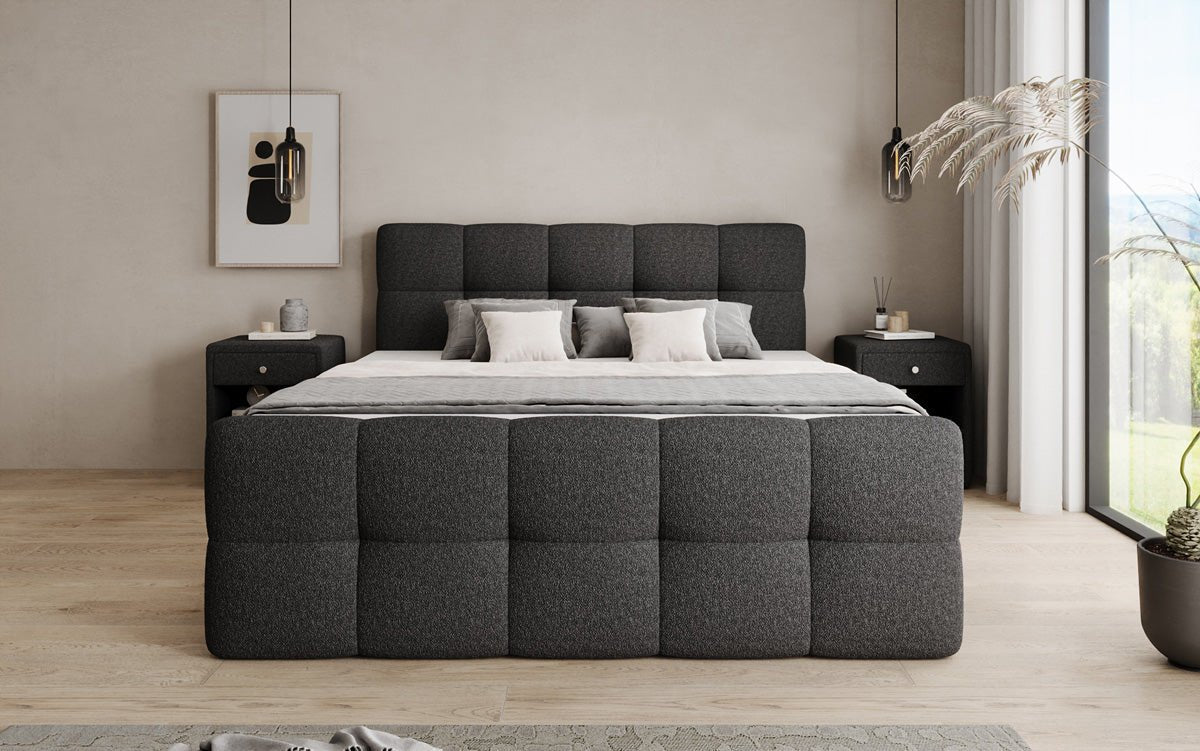 Boxspringbett Cozy in Teddy Bouclé mit Stauraum