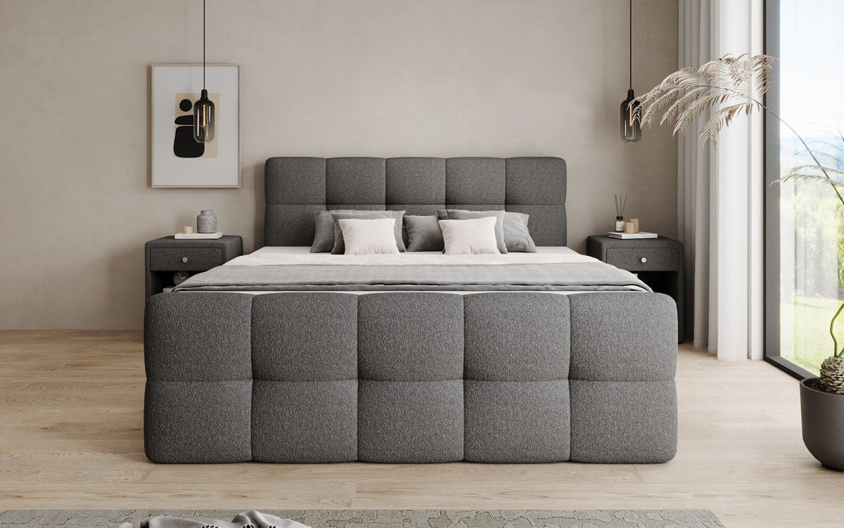 Boxspringbett Cozy in Teddy Bouclé mit Stauraum