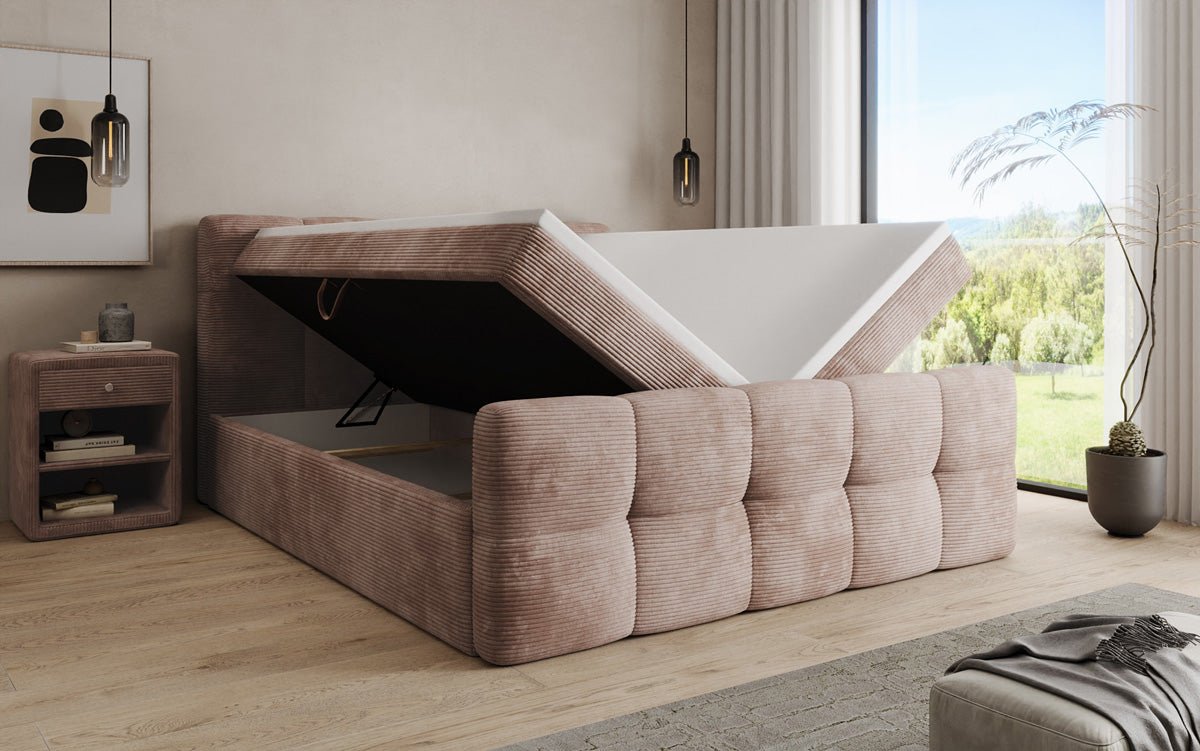 Boxspringbett Cozy in Cord mit Stauraum
