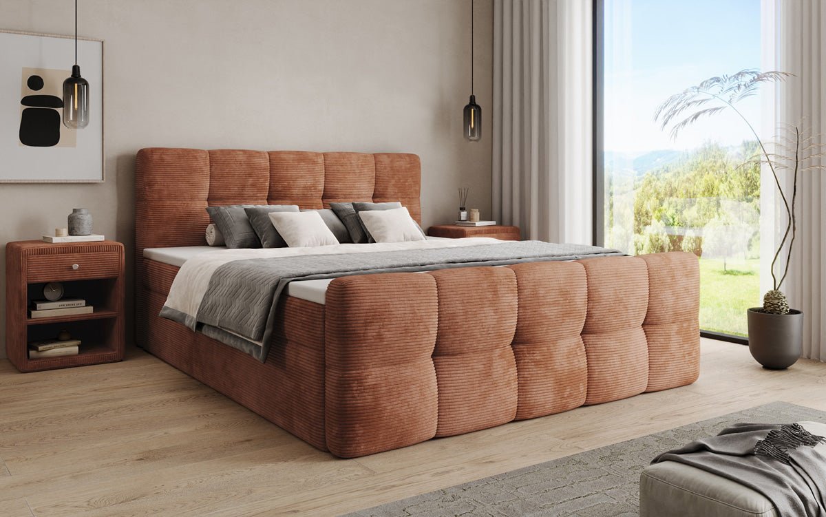 Boxspringbett Cozy in Cord mit Stauraum