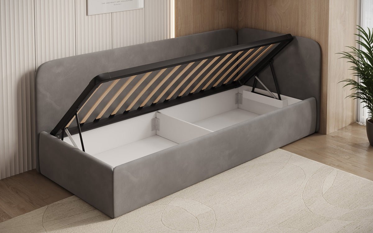 Designer Polsterbett/Gästebett/Sofa Cleo mit Stauraum