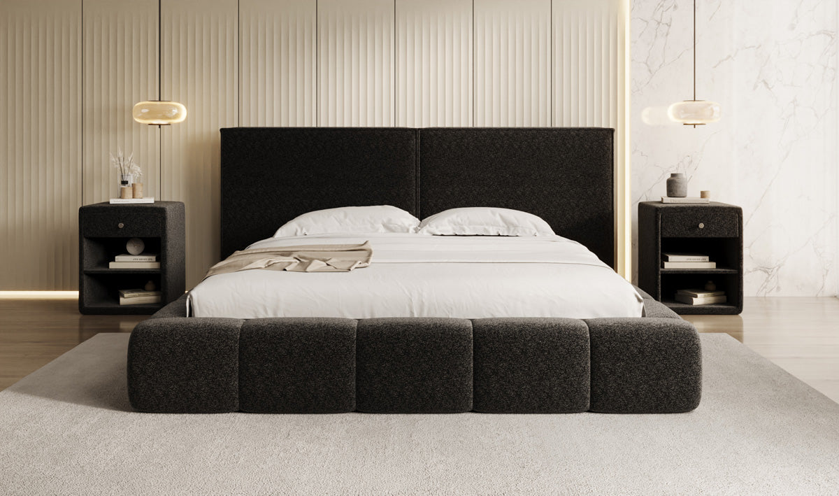 Designer Polsterbett Elise in Strukturstoff mit Stauraum