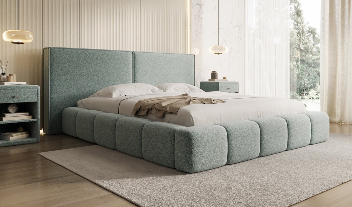 Designer Polsterbett Elise in Strukturstoff mit Stauraum
