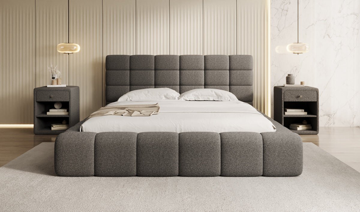 Designer Polsterbett Marshmallow in Teddy Bouclé mit Stauraum