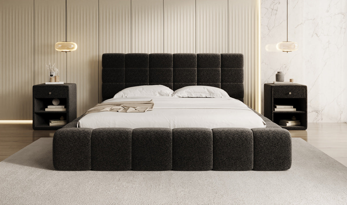 Designer Polsterbett Marshmallow in Strukturstoff mit Stauraum