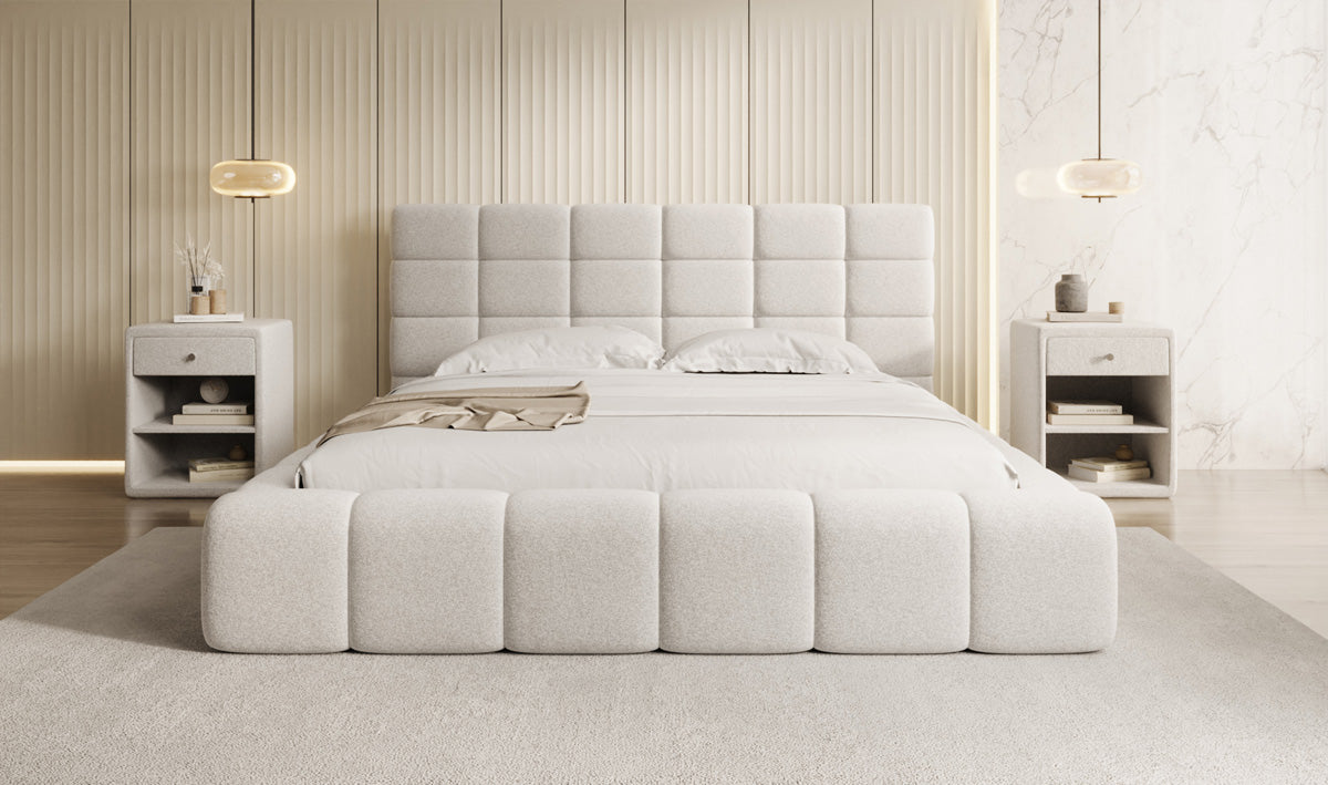 Designer Polsterbett Marshmallow in Strukturstoff mit Stauraum